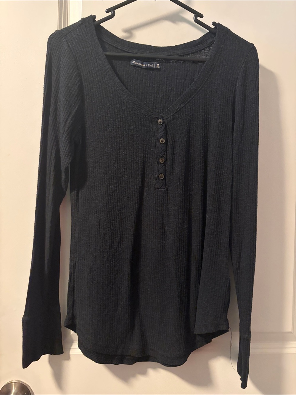 Abercrombie & Fitch Black Ribbed Henley Long Sleeve Shirt